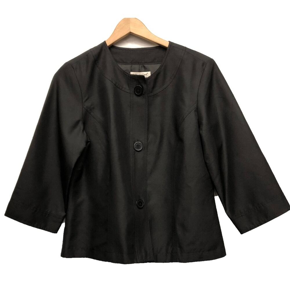 Coldwater Creek 100% Silk Black Jacket Blouse Style 3/4 Sleeve Women's Size 8